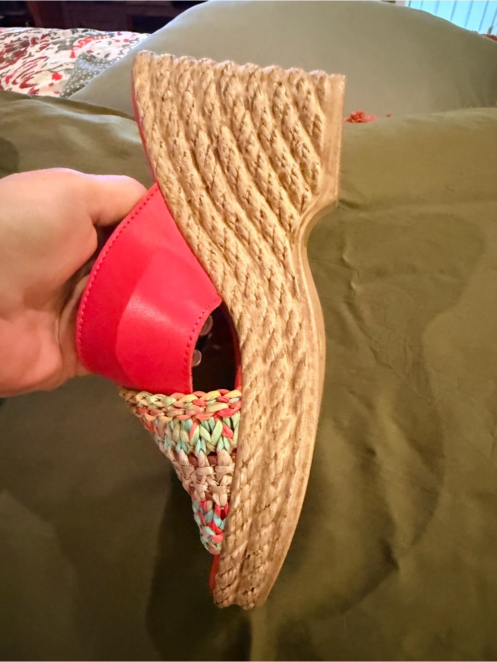 Spring Step Red Multicolor Raffia Wedge Mules - Picture 11 of 14